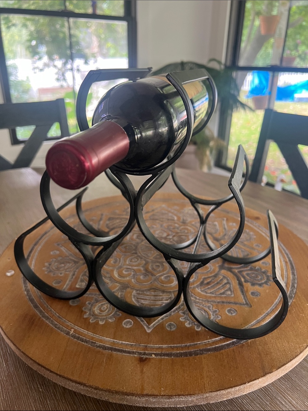 Wrought Iron Wine Rack - Black Holds 6-Bottles. Tabletop